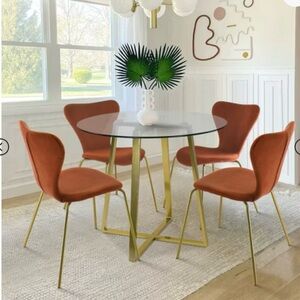Set Of 4 Ergonomic Design Upholstered Side Chair Gold Legs-Maison Boucle Orange